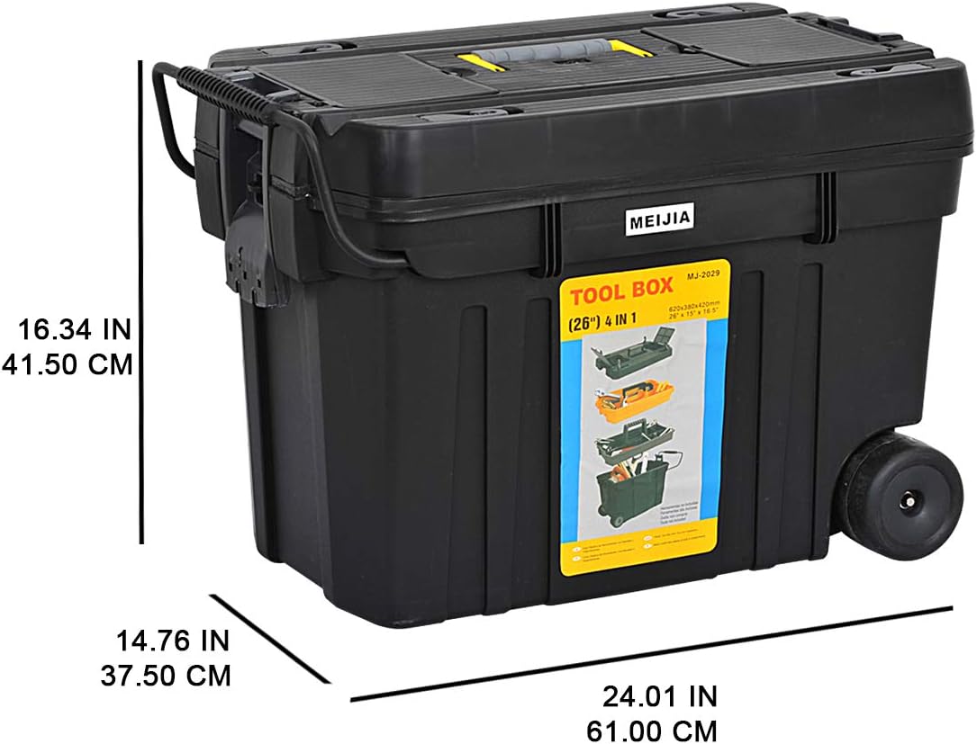 Fеаturеd Prоduсt MEIJIA Portable Rolling Tool Storage Box, Organizers With Wheels And Detachable Tray,Black And Yellow,24.41x14.76x16.34inches Hоttеѕt Sаlеѕ MEIJIA Portable Rolling Tool Storage Box, Organizers With Wheels And Detachable Tray,Black And Yellow,24.41x14.76x16.34inches