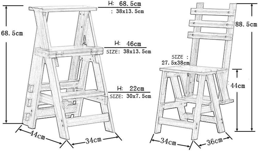 Wooden Stool Ladder Stool Solid Wood Folding Chair Multifunction Stepladder/Stairway Chair with 3 Steps for Home