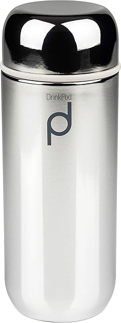 DrinkPod Reusable Capsule Drink Flasks with Vacuum Walled Stainless Steel Body, Keeps Drinks Hot/Cold for 6 Hours, Metallic Silver Finish 200ml/ 0.2L for Coffee, Tea, Water, Juice, HCF-200AG