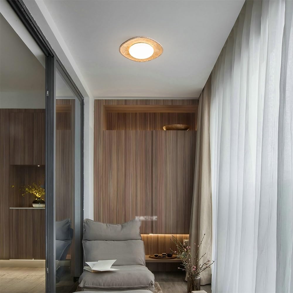 Jadssox Wabi Sabi lampa sufitowa natynkowa 28 cm z kamienia, Żyrandol z naturalnego trawertynu, Skandynawskie lampy sufitowe do przedpokoju, korytarza, na balkon