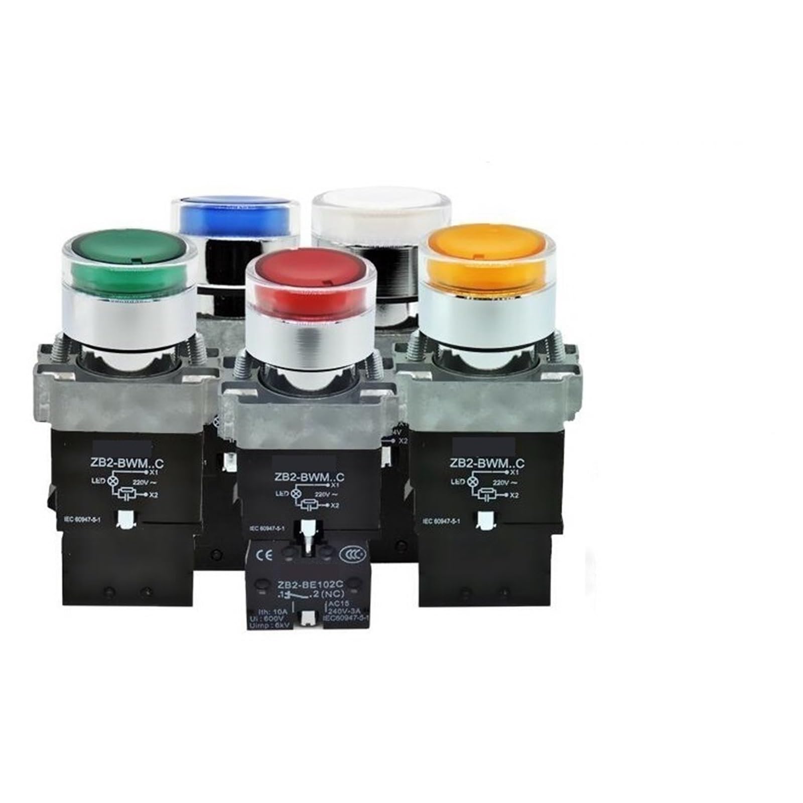 NVSFZGIYG LED Button Switch XB2-BWB XB2-BWM XB2-BW34B1C XB2-BW33B1C Self-resetting and self-Locking(XB2-BW33B1C 1NO)