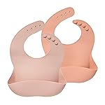 Moonkie Silicone Baby Bibs Set Of 2 | BPA Free Waterproof | Soft Flexible Adjustable Silicone Bibs for Babies & Toddlers(Blush/Muted)
