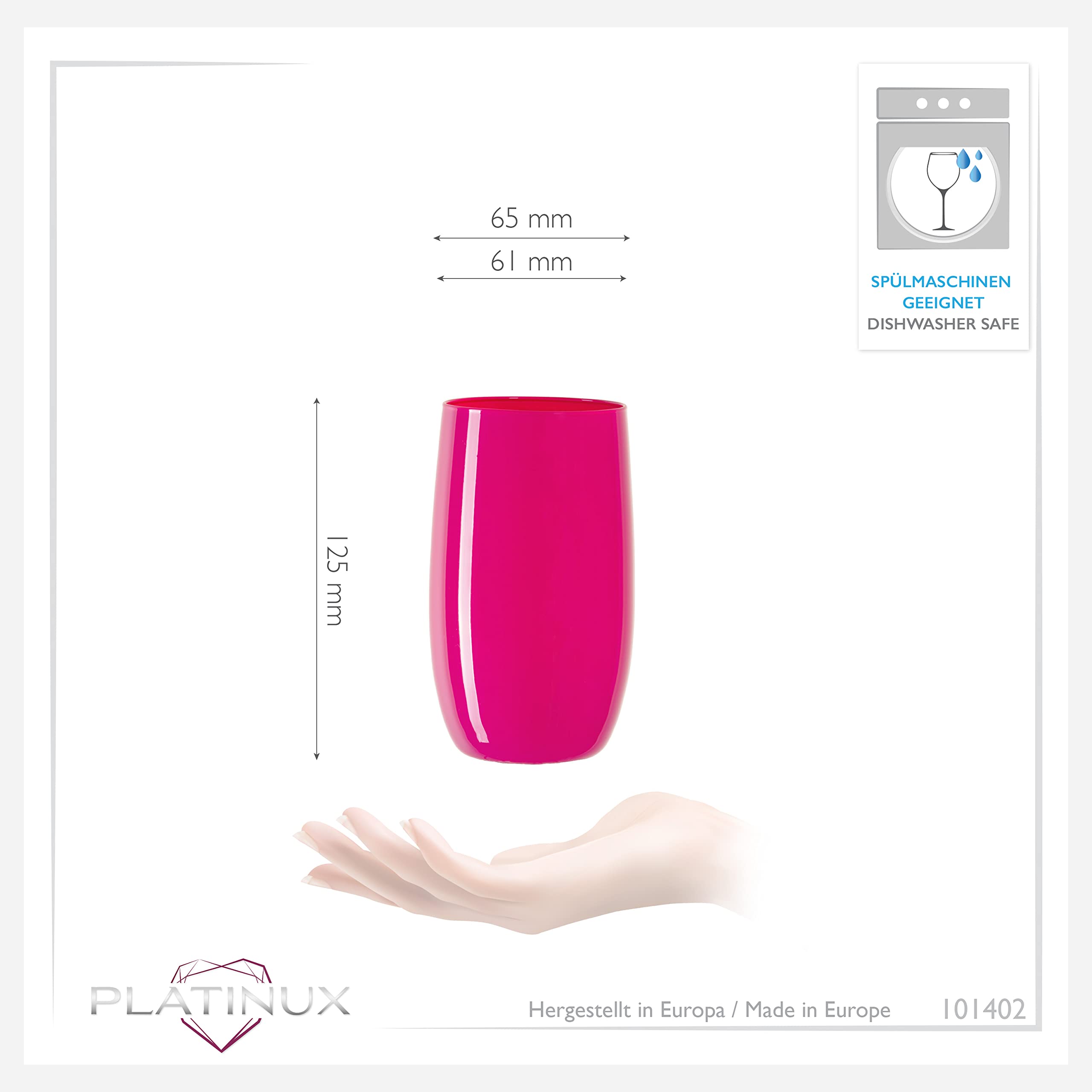 Set 6 Bicchieri In Vetro Colorato Rosa Turchese - 360 Ml (max 440 Ml), Per Acqua, Succhi, Long Drink, Lavabili