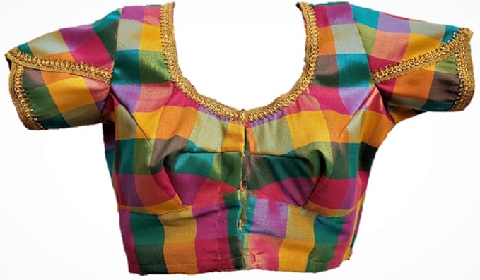 Noories Corner Women's Tissue MultiColour Design Gold Shining Readymade Blouse (Size: 32-46)