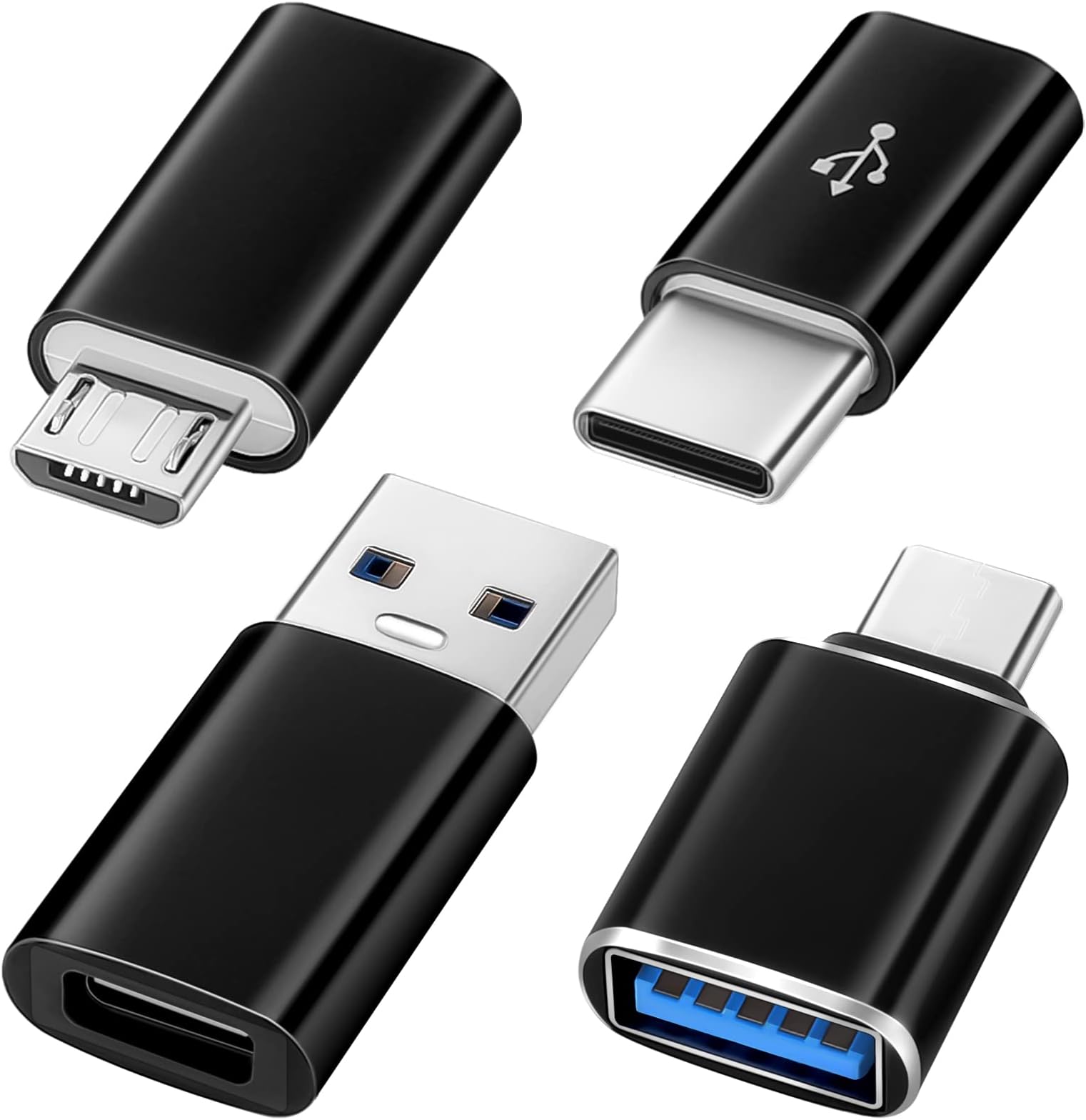 AXFEE USB C to USB Adapter, Micro USB to USB C Adapter, SuperSpeed Data Transfer & Fast Charging Compatible with iPhone/PC/Samsung/iPad/Laptop/MacBook/etc(4 Pack)