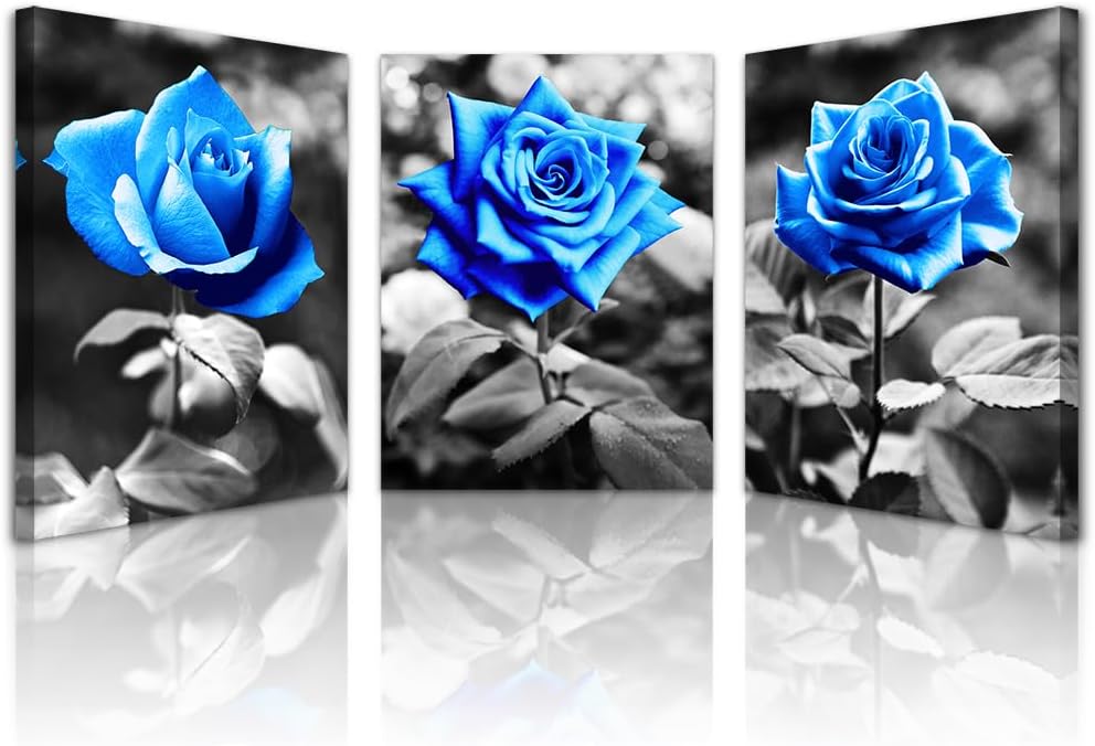 Lapremoly Wall Art For Bedroom Black And White Wall Decor For Living Room Kitchen Family Pictures Artwork Blue Rose Flowers Framed Canvas Paintings Ready To Hang Modern Office Home Decorations