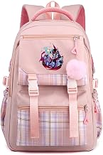 LKY STAR Boys Girls Hazbin Hotel Backpacks Student Travel with Plush Pendant and Cute Badge School Backpack for College Campus