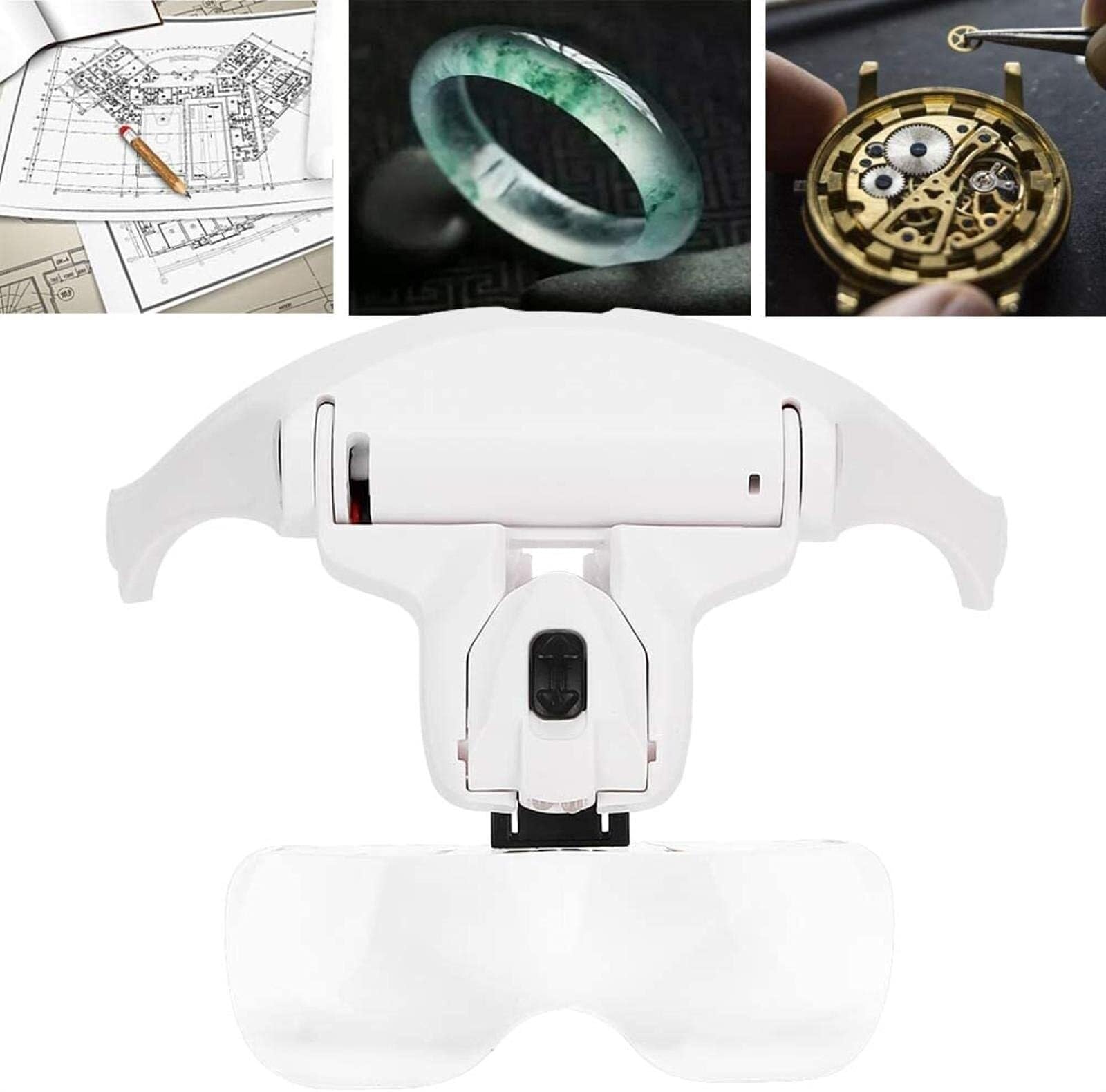 Lupe, Kopfbandlupe, Kopfband, Lupe mit verstellbarem LED-Licht, Kopfhalterung, Lupe für Naharbeit, Juwelier, Lupe, Basteluhr