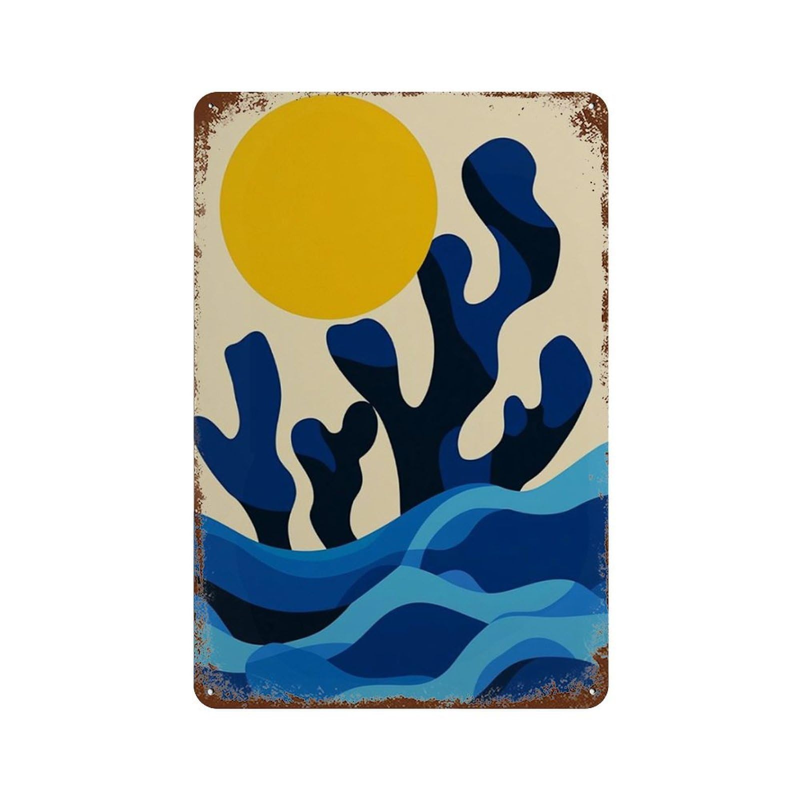 xiaoxiaoshen Abstract Ocean Sun Modern Coastal Blue Wave Minimal Wall Decor Art Metal Tin Poster Modern Home Decor Art Home Bar Shop Decorations Vintage Sign 30x20cm