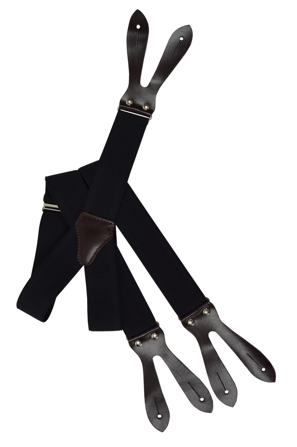 Olata Men's Black (3044) Button-Down Formal Dress Suspenders/Braces With Dark Brown Leather, 3.5Cm - Black