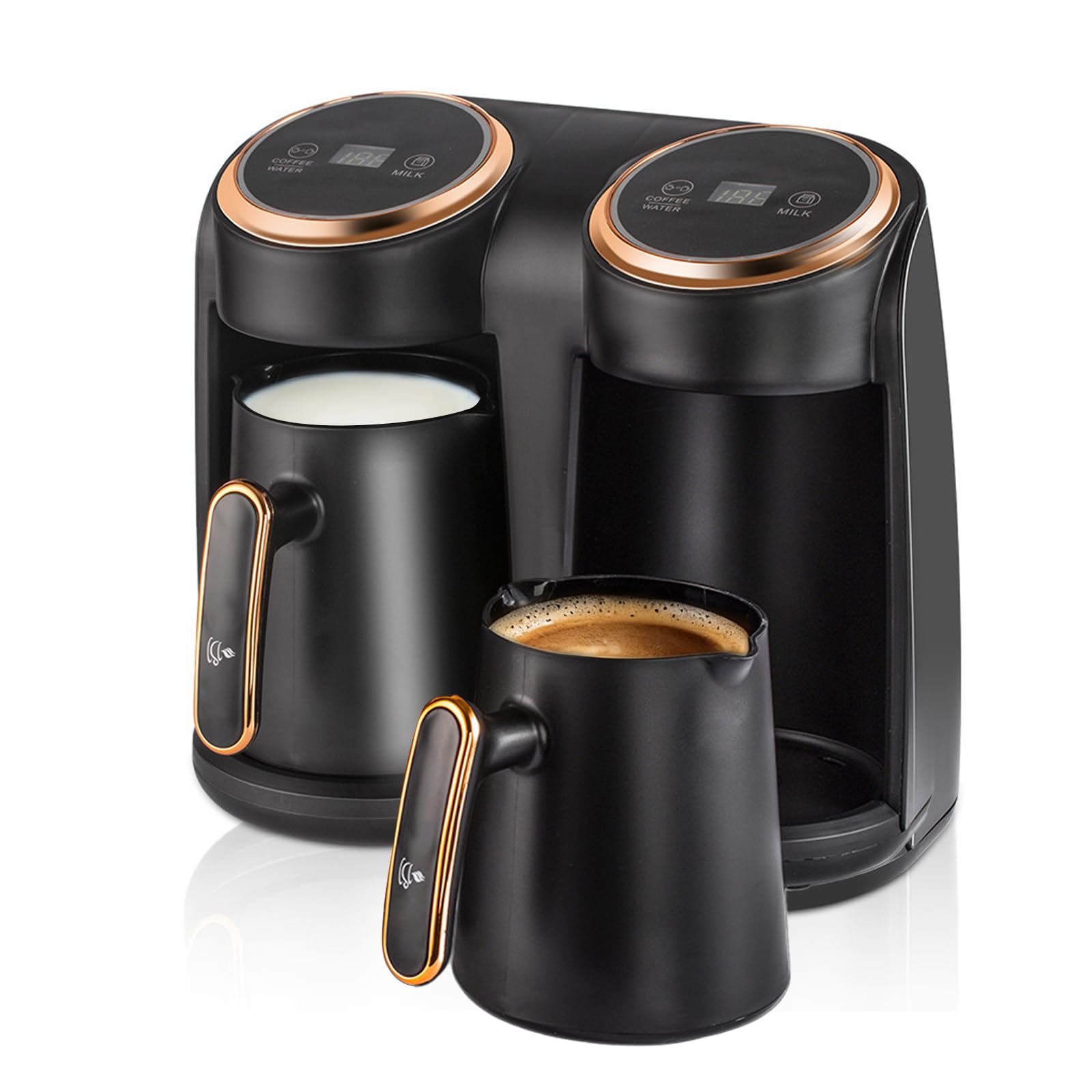 Macchina per Caffè Turco, 600W, Macchina Elettrica per Caffè Turco con 2 Pentole da 300ml, Controllo Touch e Display LED, Spegnimento Automatico, Apparecchio per Bevande Calde per Uso Domestico