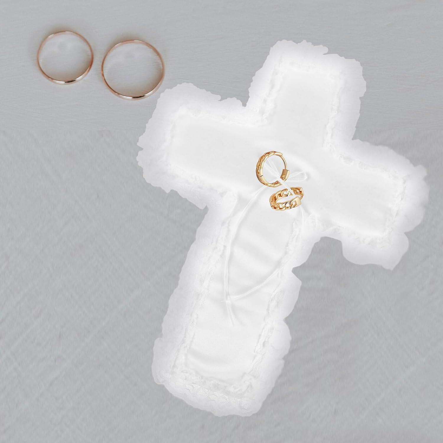 Wedding Ring Cushion Pillow Cross-Shaped Ring Bearer Pillow for Ceremony with Embroidered Cross