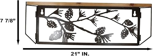 Miniatura 2 de Ebros Gift Bosque rústico occidental bosque, piñas de metal recortado, arte para colgar en la pared, estante flotante de madera flotante de 21