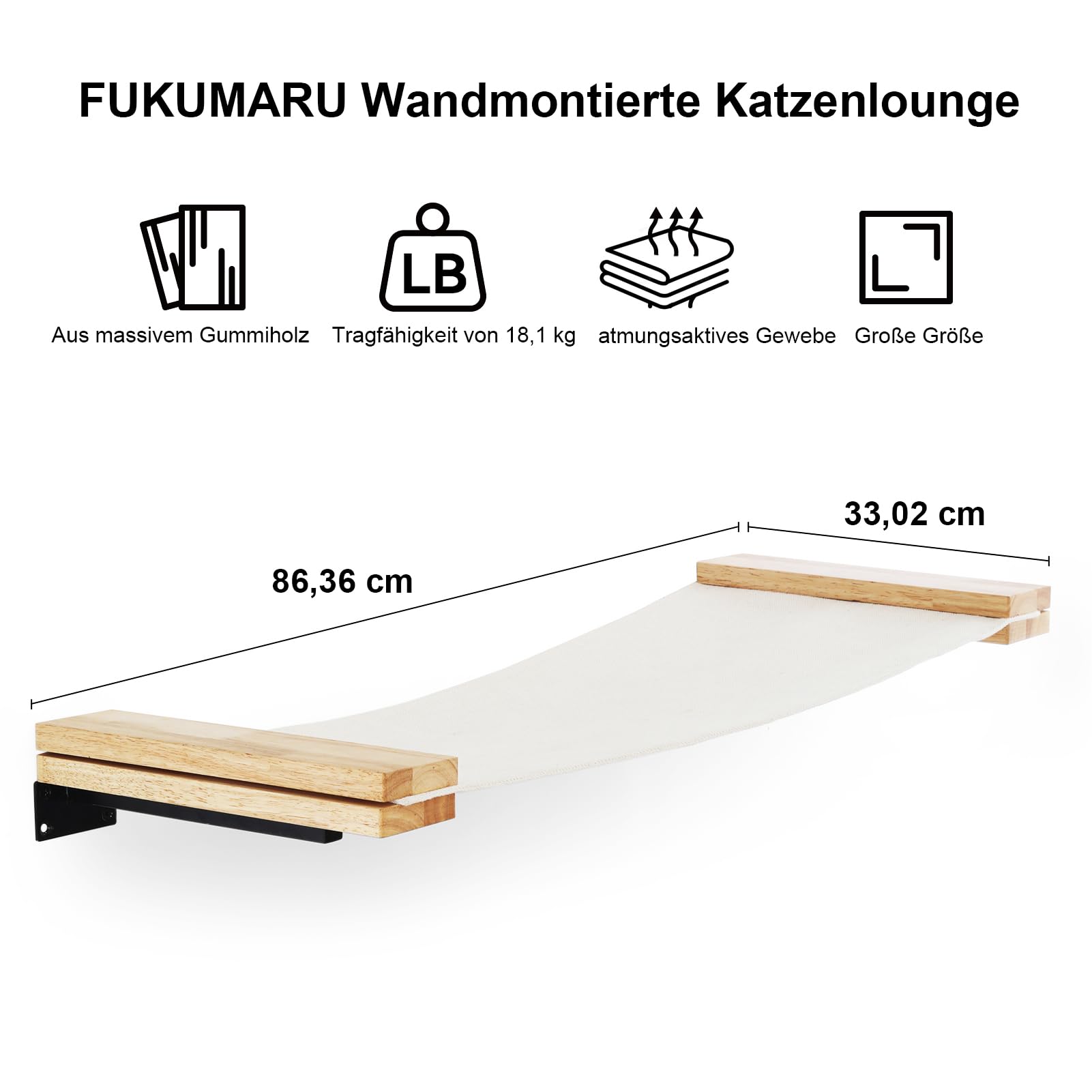 FUKUMARU Katzenhängematte Wand, 91 x 33 cm Katzenbrücke aus natürlichem massivem Gummibaumholz, Katzenbett an der Wand für DIY Cat Highway und Katzenwand für Katzen