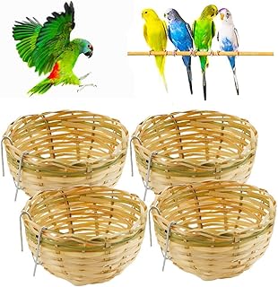 Bukela 4 Pack Natures Handmade Bamboo Bird Nest Cage House Bird House for Resting and Rearing Birds cage Accessories for Parakeets and Small Animals
