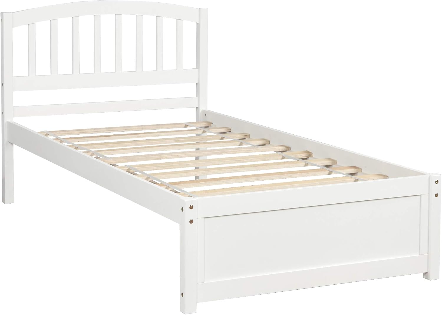 Merax Twin Size Platform Bed Solid Wood Storage Bed Frame with Two Drawers and Headboard (Snow White)