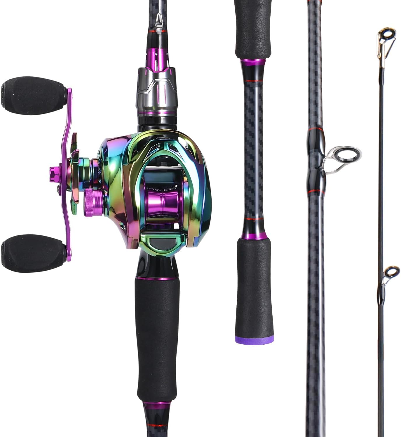 Sougayilang Baitcasting Fishing Combos, Carbon&Glass Fiber Composite 2 Piece Fishing Rods with Casting Reel- 6'0"