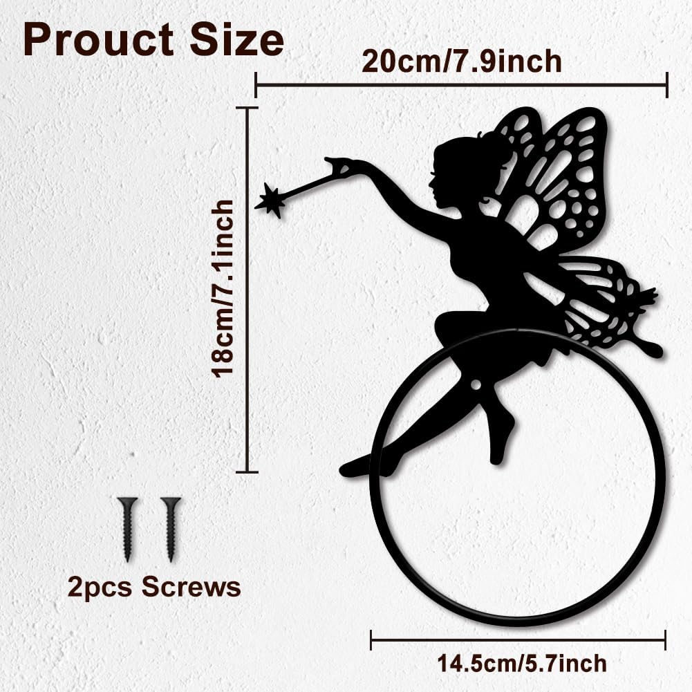 MAYJOYDIY Fairy Metal Towel Ring Elf Wings Towel Holder for Wall Fantasy Fairy Wand Towel Ring Black Plant Towel Rack Wall Mounted for Bathroom Kitchen Towel Hanger Home Decors Gift image 2