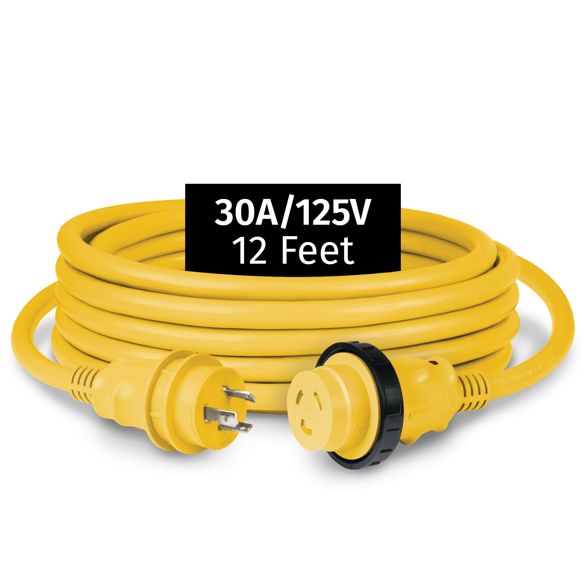 Marinco 30A 125V PowerCord Plus Shore Power Cordset, 12 ft, Yellow