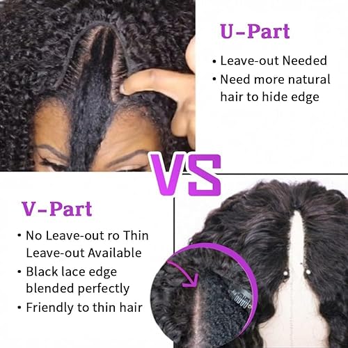 Miniatura 7 de Ainmeys Pelucas rizadas con parte en V, pelucas brasileñas de cabello humano rizado para mujeres negras, pelucas en forma de V, sin dejar fuera,