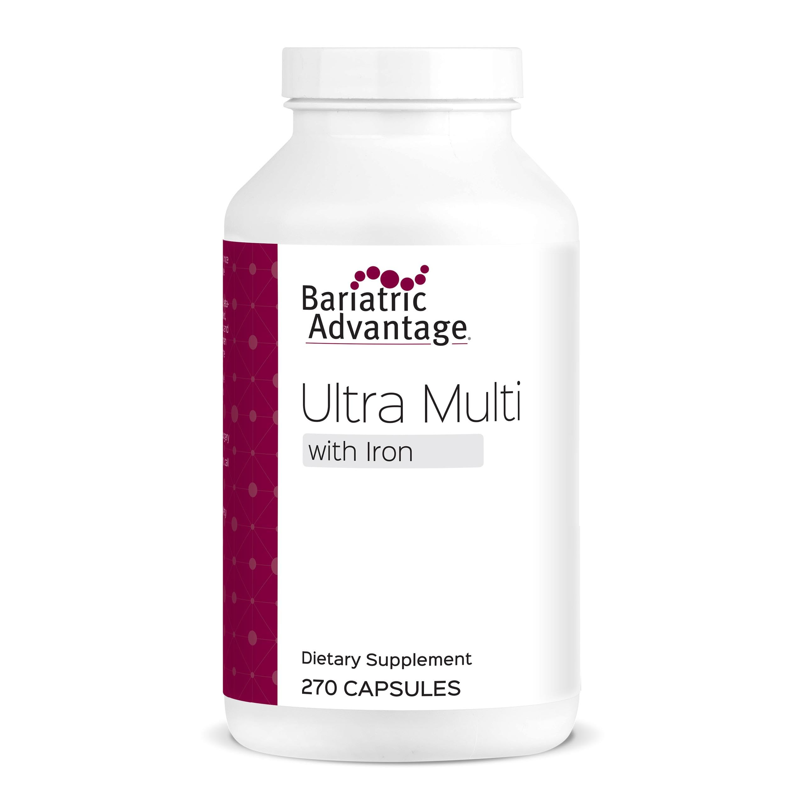 Bariatric Advantage Ultra Multi with Iron, High Potency Daily Multivitamin for Bariatric Surgery Patients with 22 Essential Vitamins and Nutrients - 270 Capsules, 90 Servings