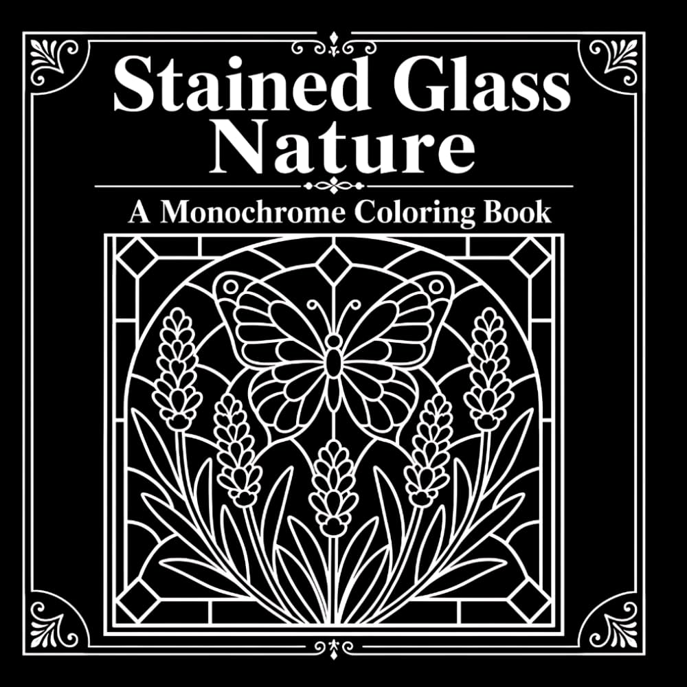 Stained Glass Nature: A Monochrome Coloring Book with Dot-Guided Window Art, Animals, Flowers, and Relaxing Nature Designs (30 Page Studio)