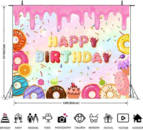 Miniatura 3 de Fondo de 10 x 8 pies en forma de dona para niñas, caramelo rosa, dulce helado, candyland, postre, fiesta de cumpleaños, decoración de mesa para