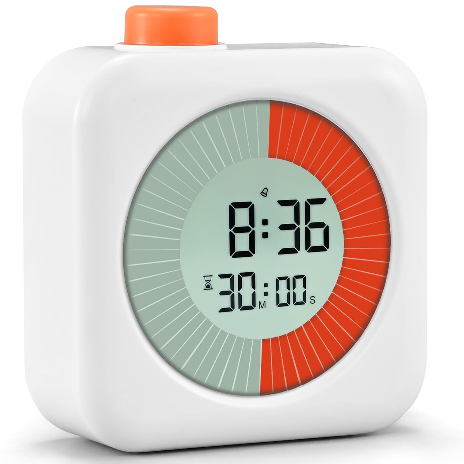 EooCoo Digital Visual Timer,60-Minute Countdown Timer for Kids and Adults,LCD Screen Pomodoro Time Management Education Tool,Timer Clock Alarm 3-in-1 for Kitchen,School,Office,ADHD - White
