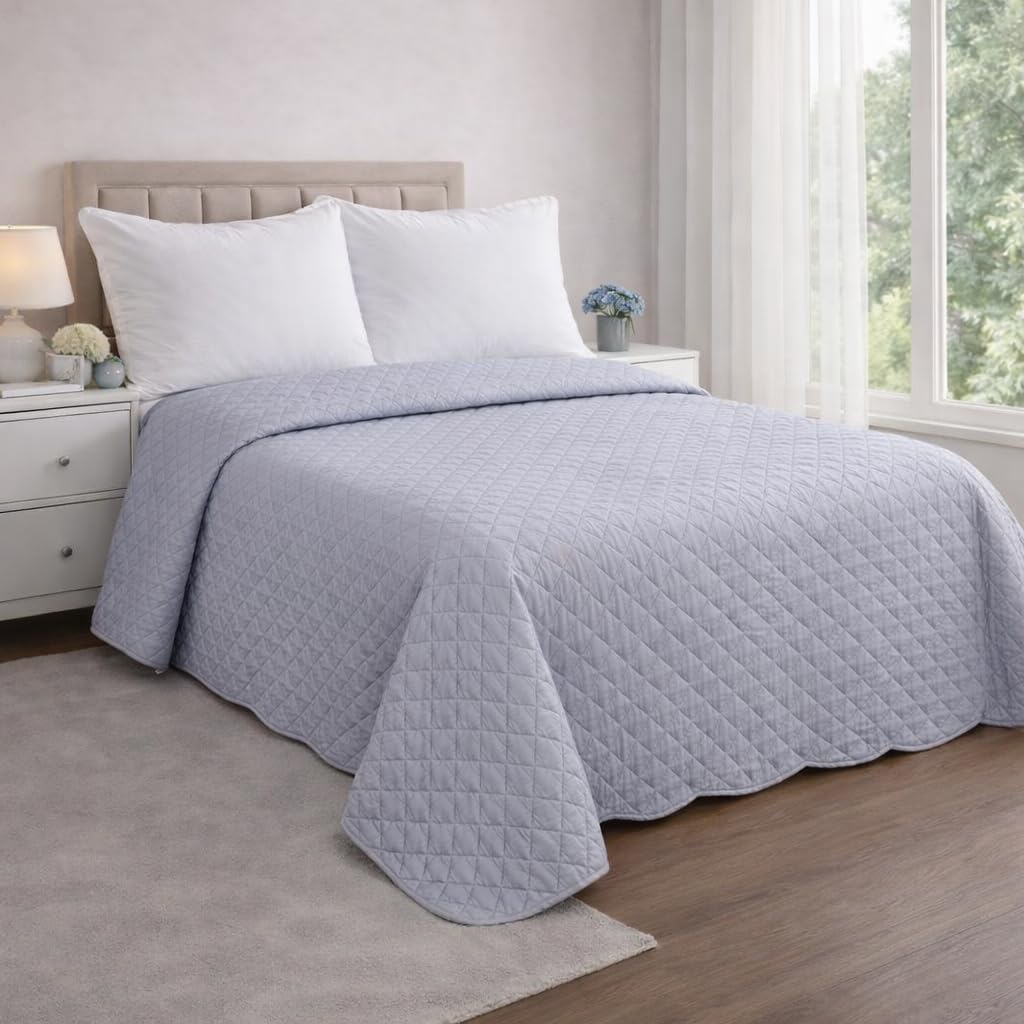 Trapuntino Matrimoniale 255x255 cm Microfibra Soft Grey – Copriletto Trapuntato Leggero Mezza Stagione – Tinta Unita Moderna (Matrimoniale, Soft Grey)