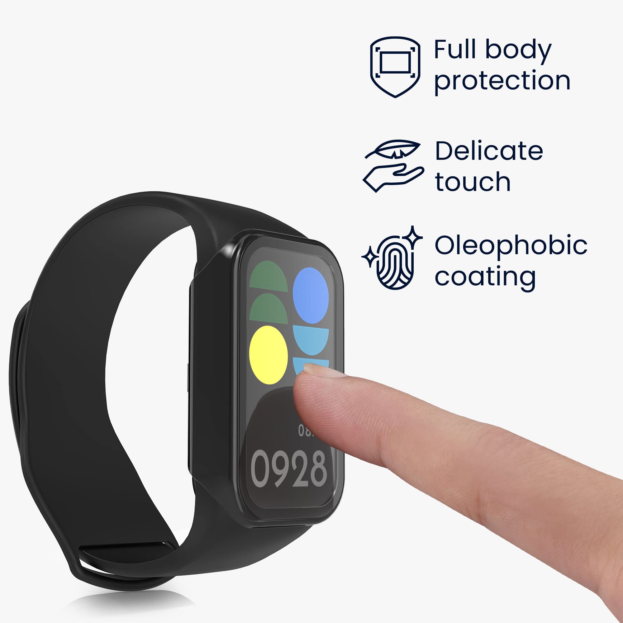 kwmobile Cover Compatible with Xiaomi Redmi Band 2 Covers - 2x Tempered Glass with Plastic Frame - Transparent/Black - Image 3