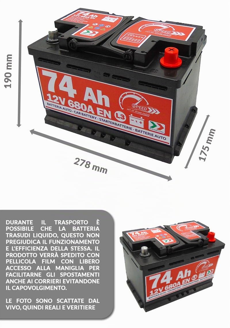 Batería Coche Speed by SMC 12 V 74 Ah 680 A con Polo Positivo a derecha L374 Código | L374 Código
