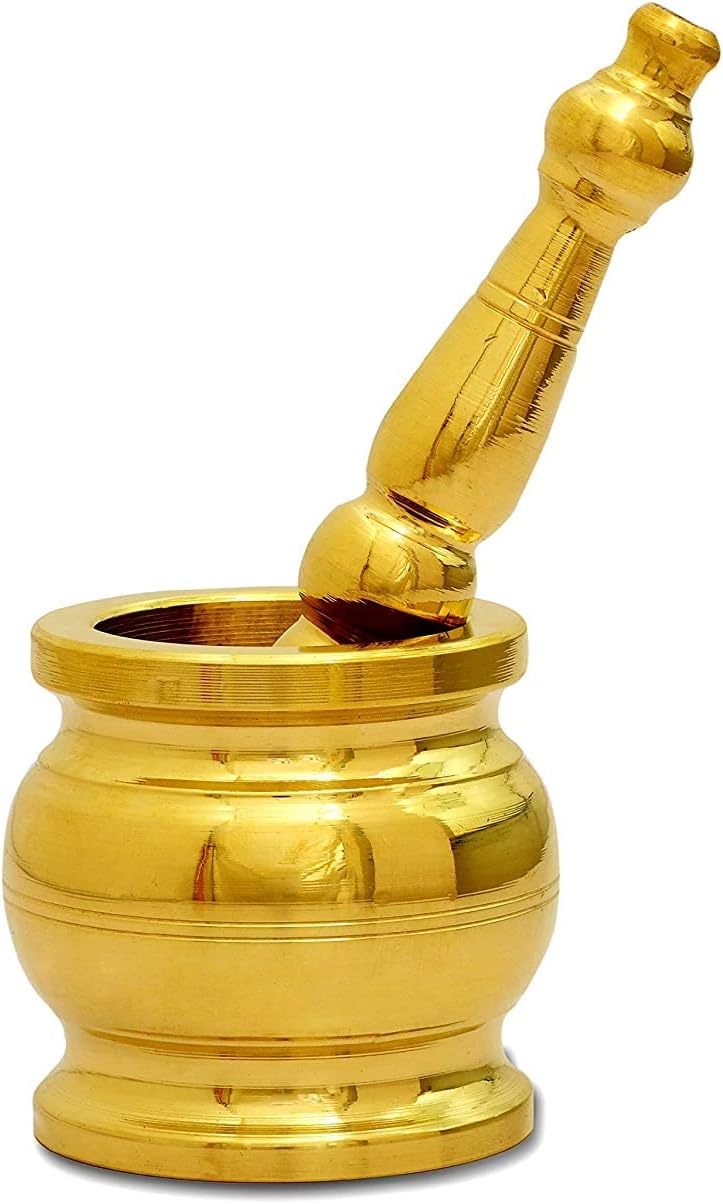 Brass Mortar and Pestle set traditionally known as Khalbatta - 2.5" Diameter For Home, Hotel, Kitchenware