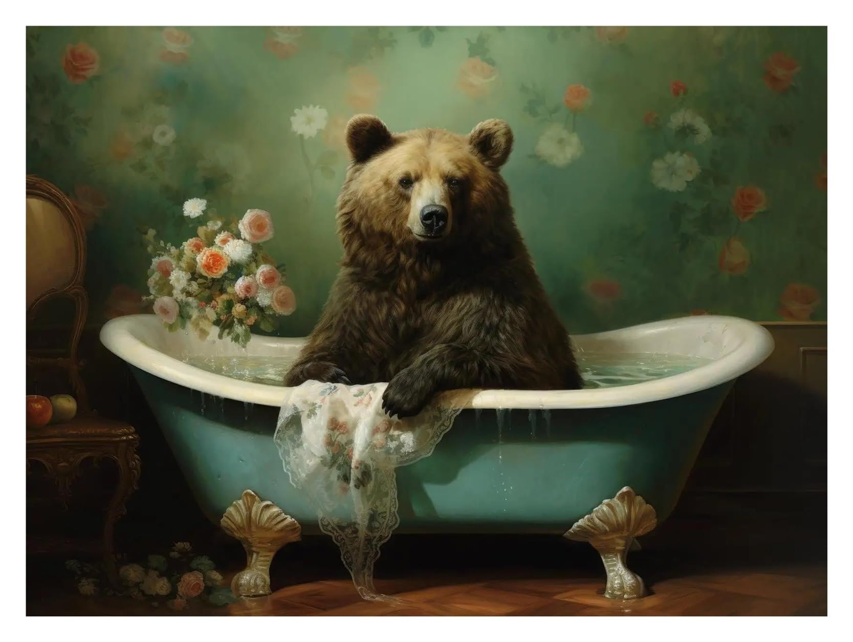 Xenite E Xenit Wall Art Canvas Prints Funny Bear In Th Ros Bathtub Posters Modern Flowers Dark Prints Canvas Painting Wall Art Pictures Hom Bathroom Decor(,50X70cm)