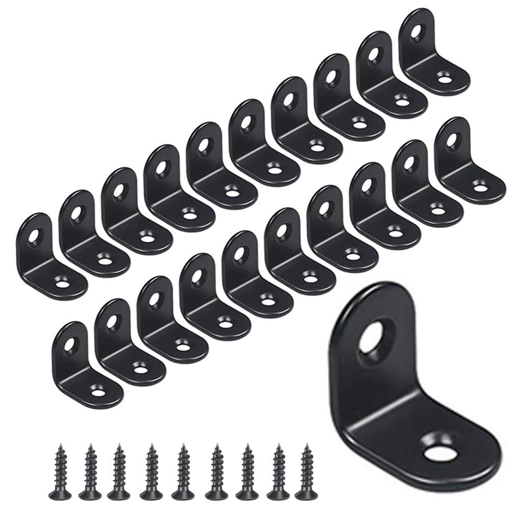 20 Pcs Black Corner Brace Bracket,Stainless Steel 90 Degree Angle L