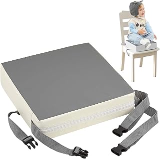 Asiento elevador de asiento infantil de piel, elevador de 8,5 cm, altura de asiento infantil portátil, lavable y extraíble con 2 hebillas de seguridad, cojín para asiento infantil, color gris y blanco