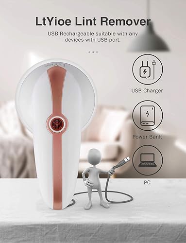 Miniatura 4 de Afeitadora de tela LtYioe recargable por USB, removedor de pelusa de tela con 2 cuchillas y cepillo limpio, funciona con pilas, diseño de mango