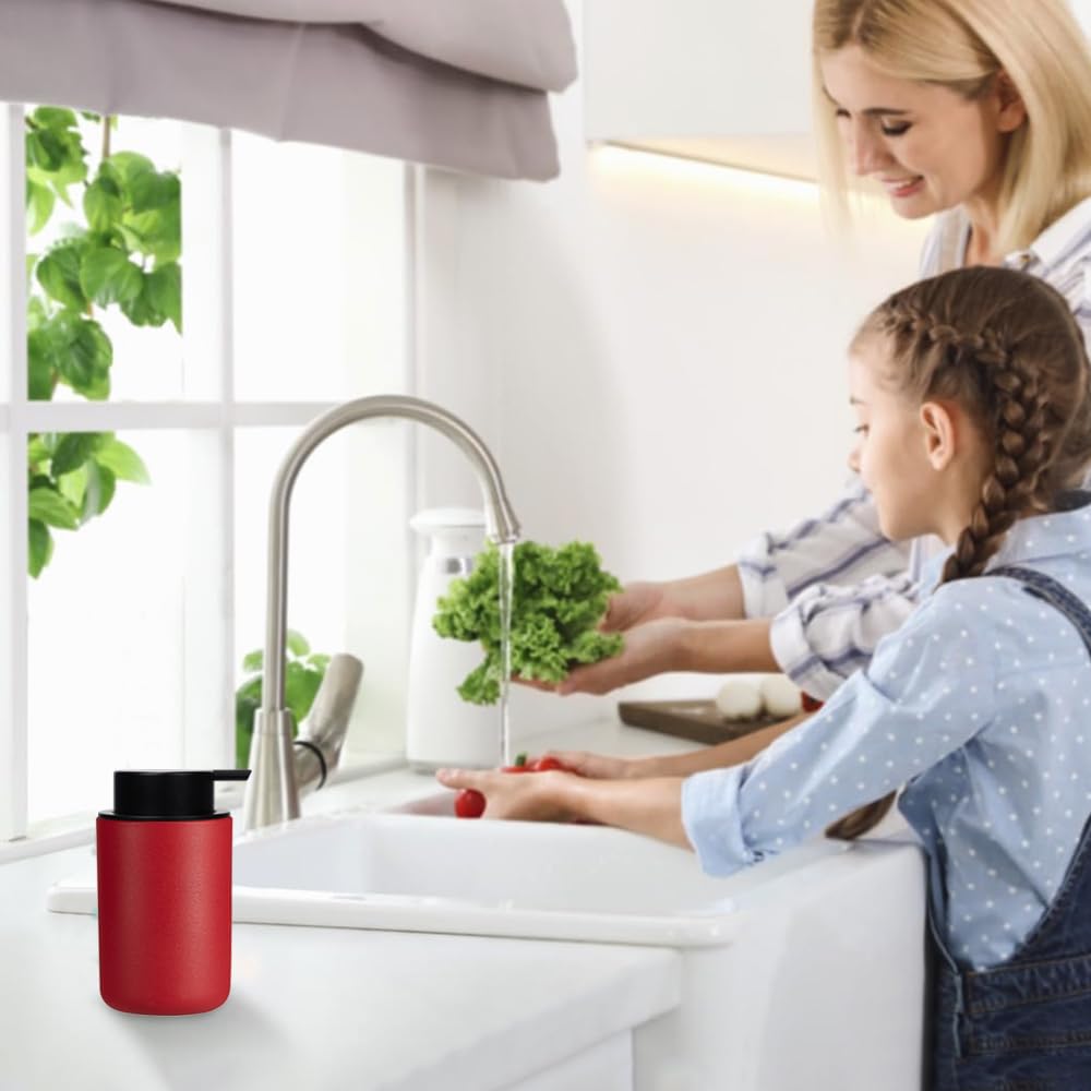 Czerwony spieniający dozownik mydła do rąk z czarną pompką, pianka ceramiczna do łazienki, do wielokrotnego napełniania 350 ml do dezynfekcji, żelu pod prysznic, mycia