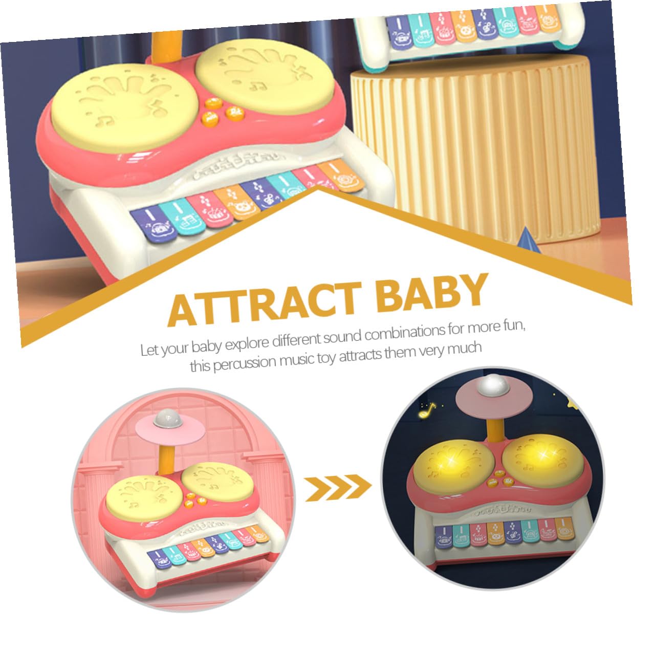 Gatuida Juguete Musical para Multifu Ncional Batería de Percusión Rosa sin Pilas, Instrumento Educativo Sensorial para Bebés y Principiantes, Mejora Coordinación Ojo-Mano y Destreza
