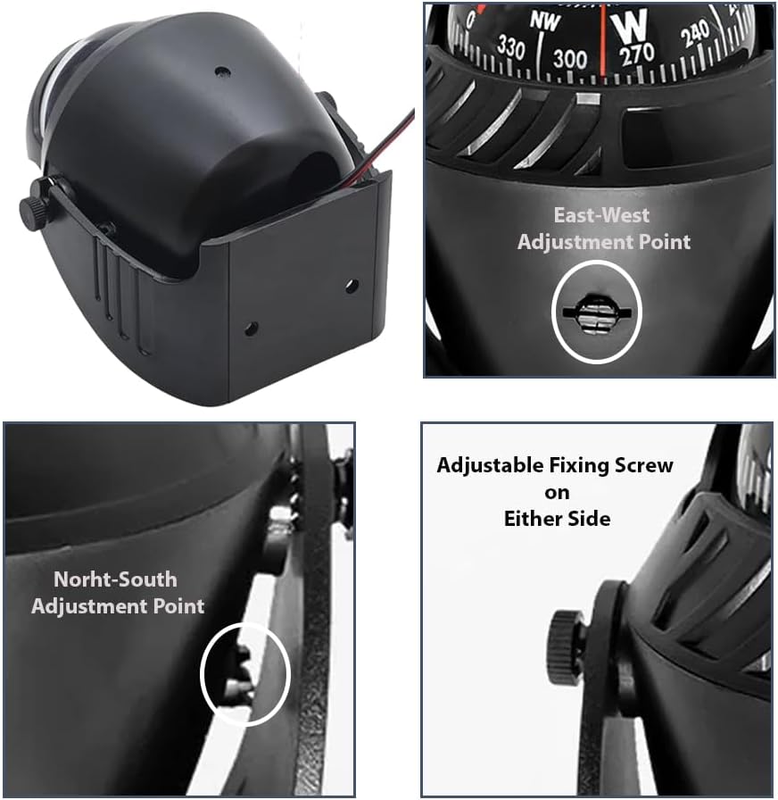 Sea Marine Compass with Mount Compasses Ball Waterproof for Boat Caravan White Sea Marine Compass with Mount for Boat Caravan Truck Car Navigation Compass Boat Sea Marine - Black