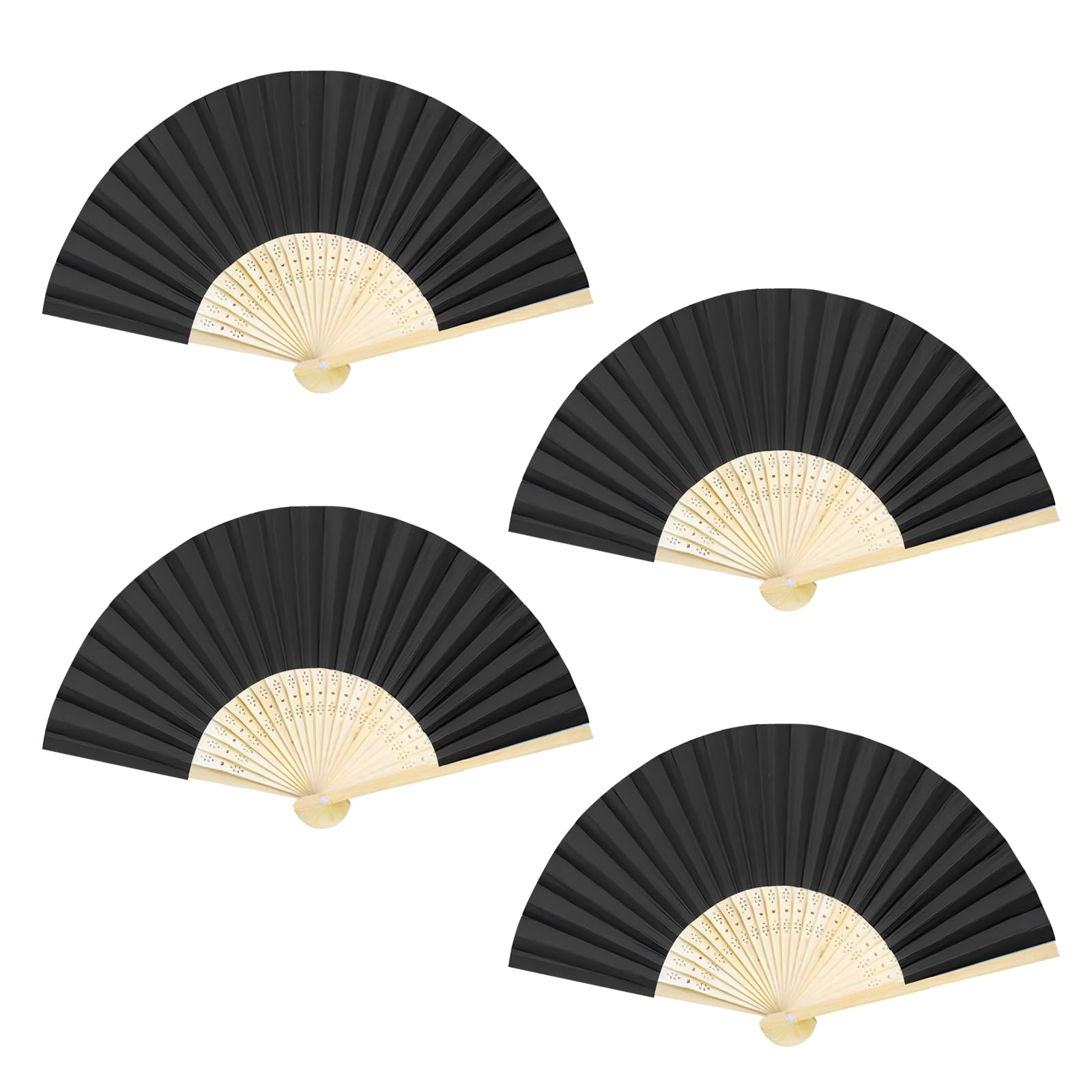 CavspkArt 4 Pcs Paper Hand Fan,Bamboo DIY Hand Fans Folding,Handmade Handheld Fans for Kids,Paper folding Fan Handheld for Wedding Party Favours,Home Decorations,Photo Props (Black)