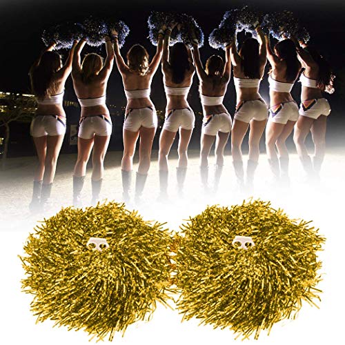 hatisan 12 Pack Cheerleading Pom Poms, Cheerleader Pompoms Metallic Foil Pom Poms for Sports Team Spirit Cheering Party Dance Useful Accessories (Gold)* - Thumbnail 3