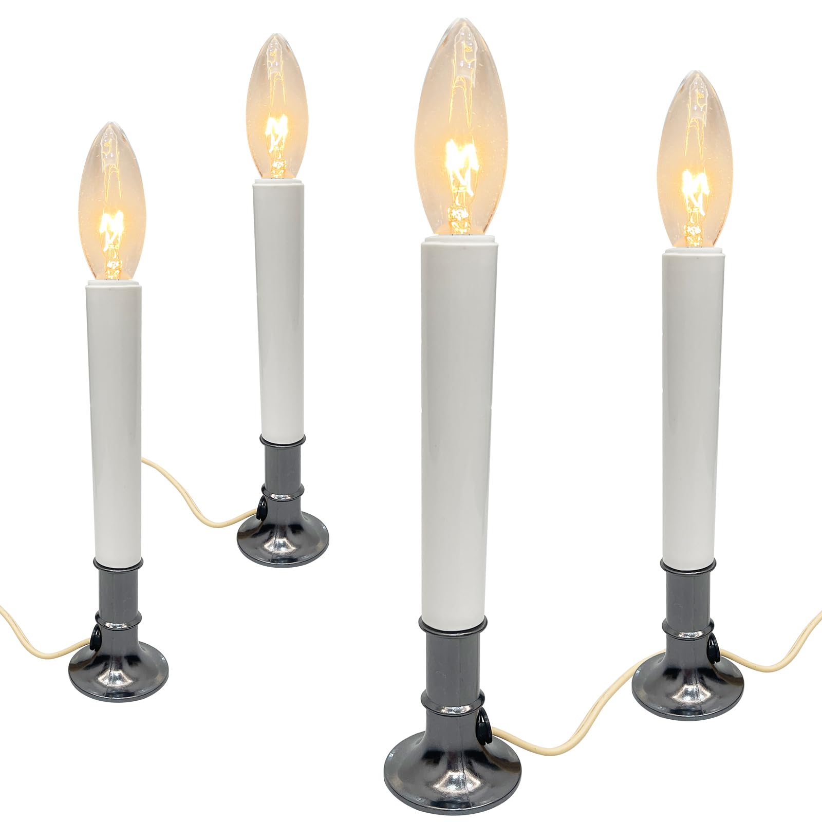 Pallerina Electric Candles for Windows,Plug in Electric Christmas Candles Lamp with Nickel Plated Base,C26 Clear Lights Bulb for Christmas Party Decorations Wedding Decor Table,4 Pack