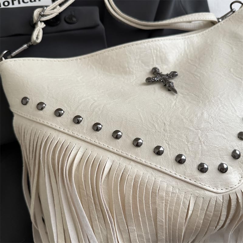 Studded Fringe Shoulder Crossbody Bag - Fashion Vintage Purse Faux Suede Handbag Tote Purse Y2k Retro Design3