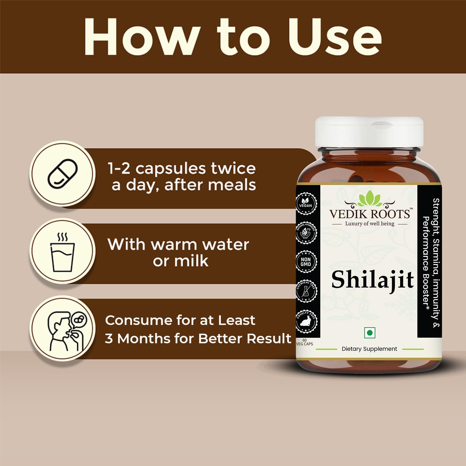 Shilajit Capsules for Men & Women | Pure & Natural Himalayan Shilajit | 60 Capsules