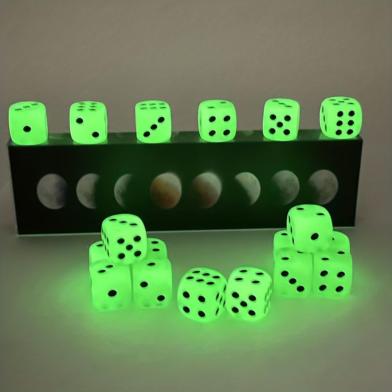 12-Piece Glow-in-The-Dark Dice Set - 16mm Black Pip Dice