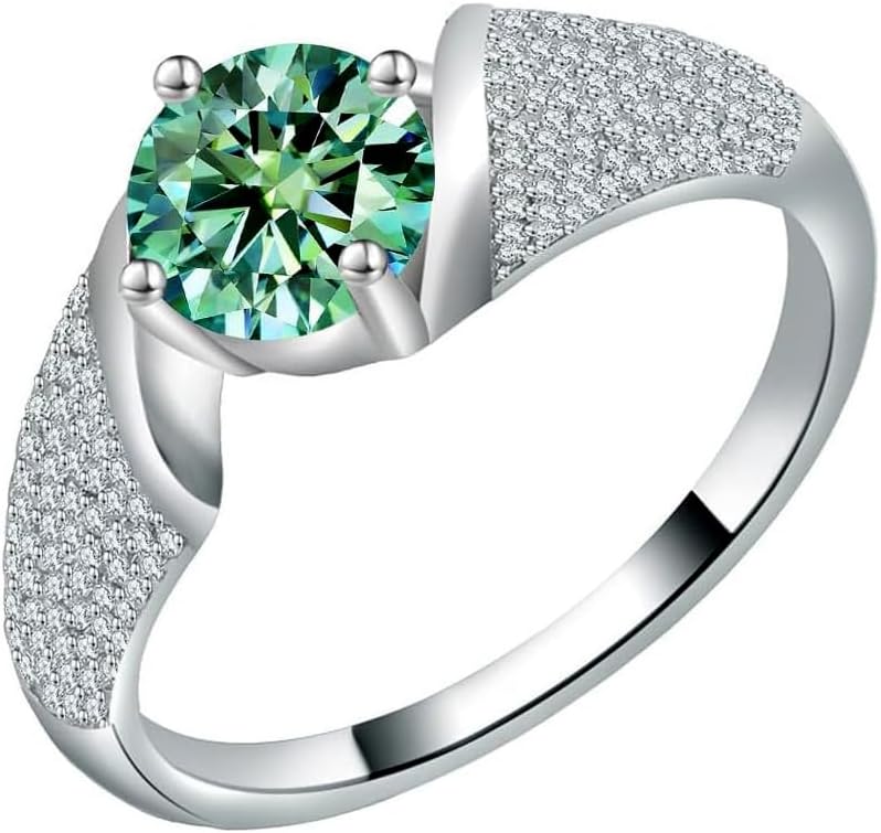 Engagement Ring for Women Jewelry - 1.0ct Teal Moissanite Lab Created Diamond Wedding Rings Love Gift 18K White Gold Plated S925 Silver