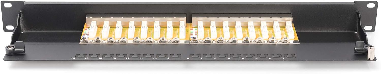 Digitus CAT 6, Class E Patch Panel, Shielded, 16-Port RJ45, 8P8C, LSA, 1U, Rack Mount, Black, 482x44x109