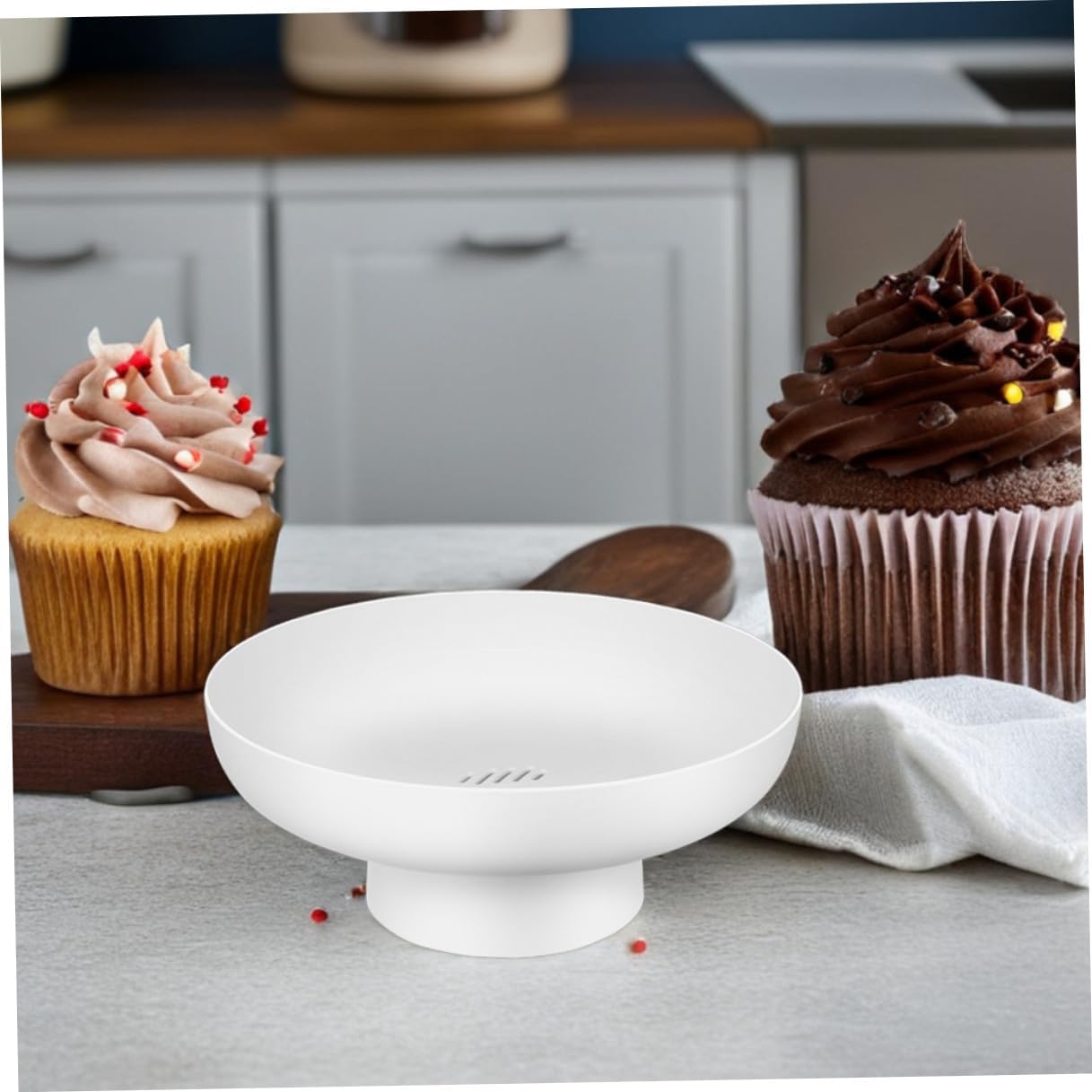 TIDTALEO 2pcs White Footed Fruit Bowl Set, Elevated round Dessert Display Stand, Snack and Candy Serving Tray for Dining Table Decor and Kitchen Organization