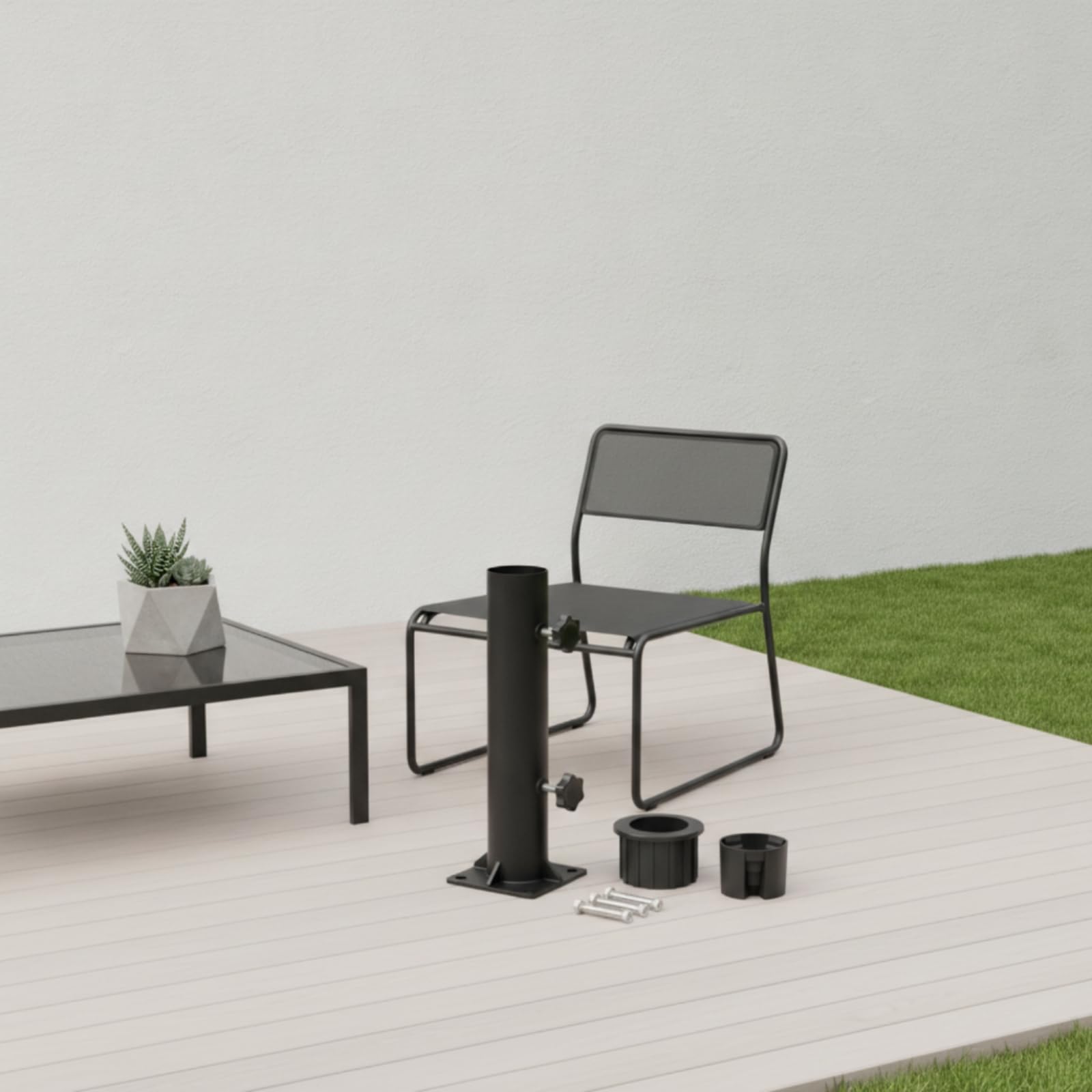 Colcolo Base di Supporto Esterno Porta Ombrellone Supporto Staffa Staffaggio Staffatura in Acciaio con Ghiere Stringitubo E Boccole Intercambiabili Adatta a Terrazze Giardini Campeggio