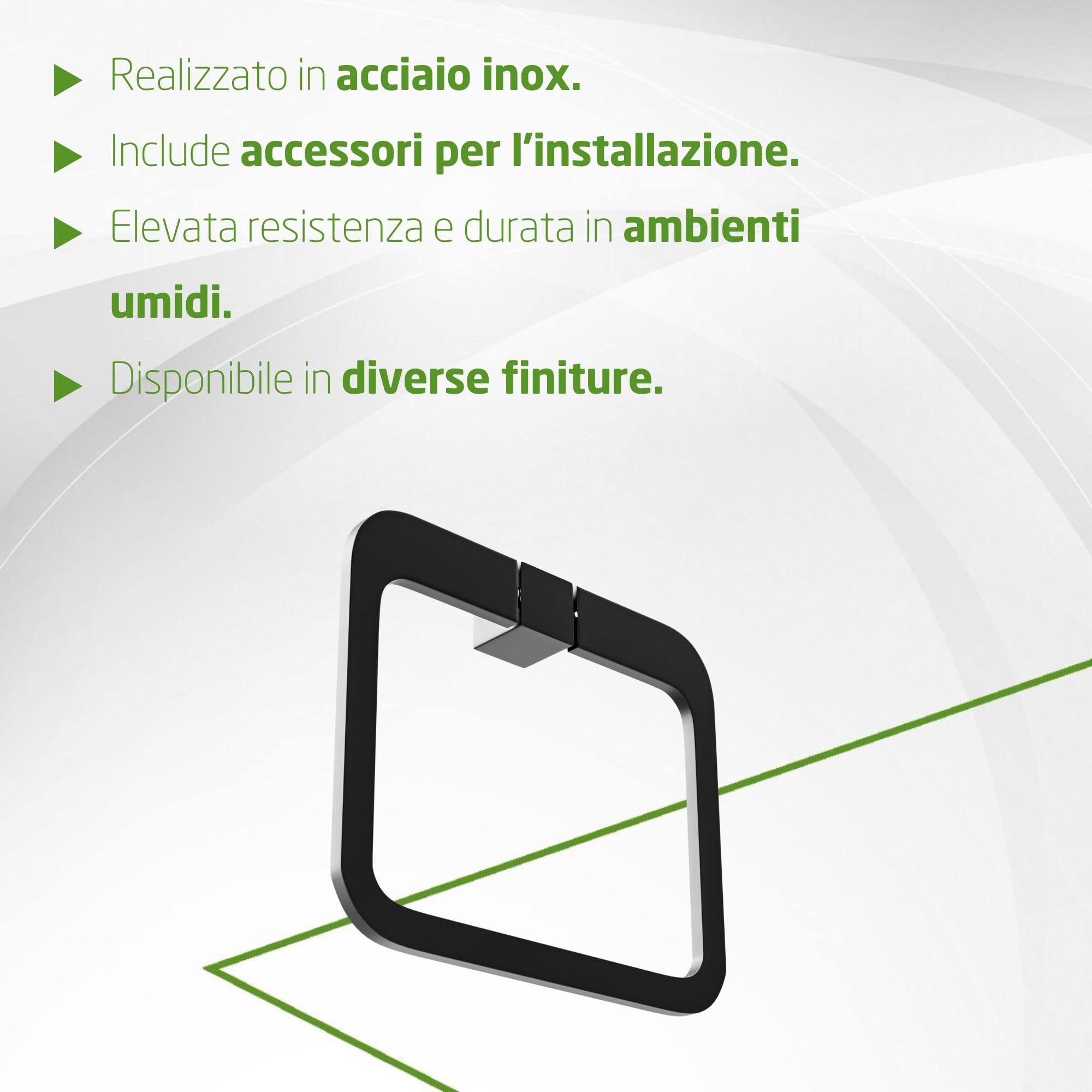 Amig - Portasciugamani da bagno Mod. Oma-4 | Supporto da parete per asciugamani Con viti incluse | 200 x 175 x 30 mm | Zamak | Nero opaco